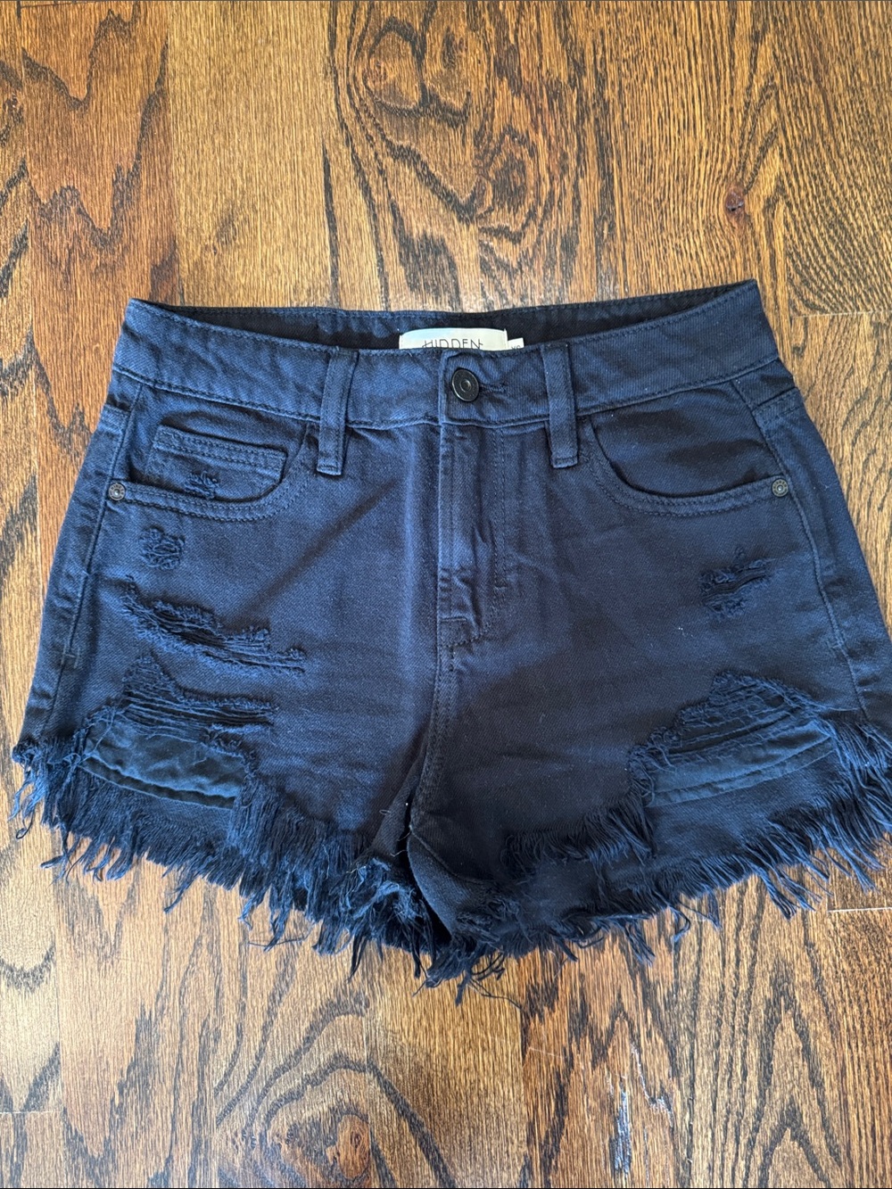 Hidden Women's Distressed Black Denim Shorts
